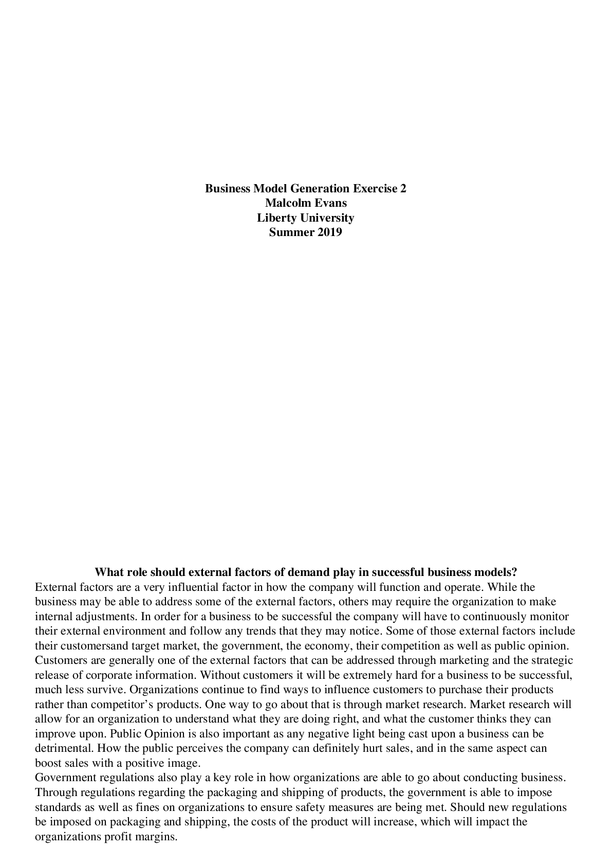 Preview image of   BUSI690 - Business Model Generation Exercise 2 document